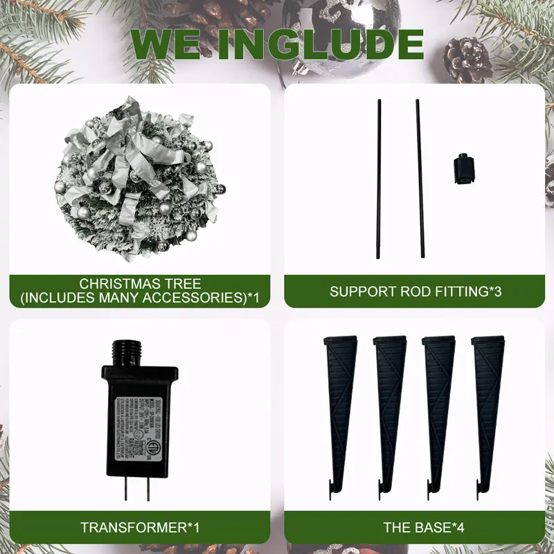 6/7ft Pre-Lighted Pre-Decorated Flocked Christmas Tree Flocked Pop-Up Christmas Tree, Comes with White Christmas Ball Decorations White Bow Ribbon pre-lit artificial white christmas xmas christmas put ribbonTacky christmas tree christmas decorations - Image 4